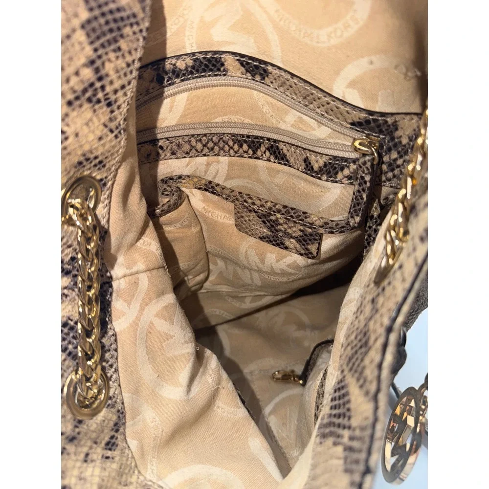 Michael Kors Snakeskin Embossed Leather Hobo Bag Brown Gold Hardware Crossbody
